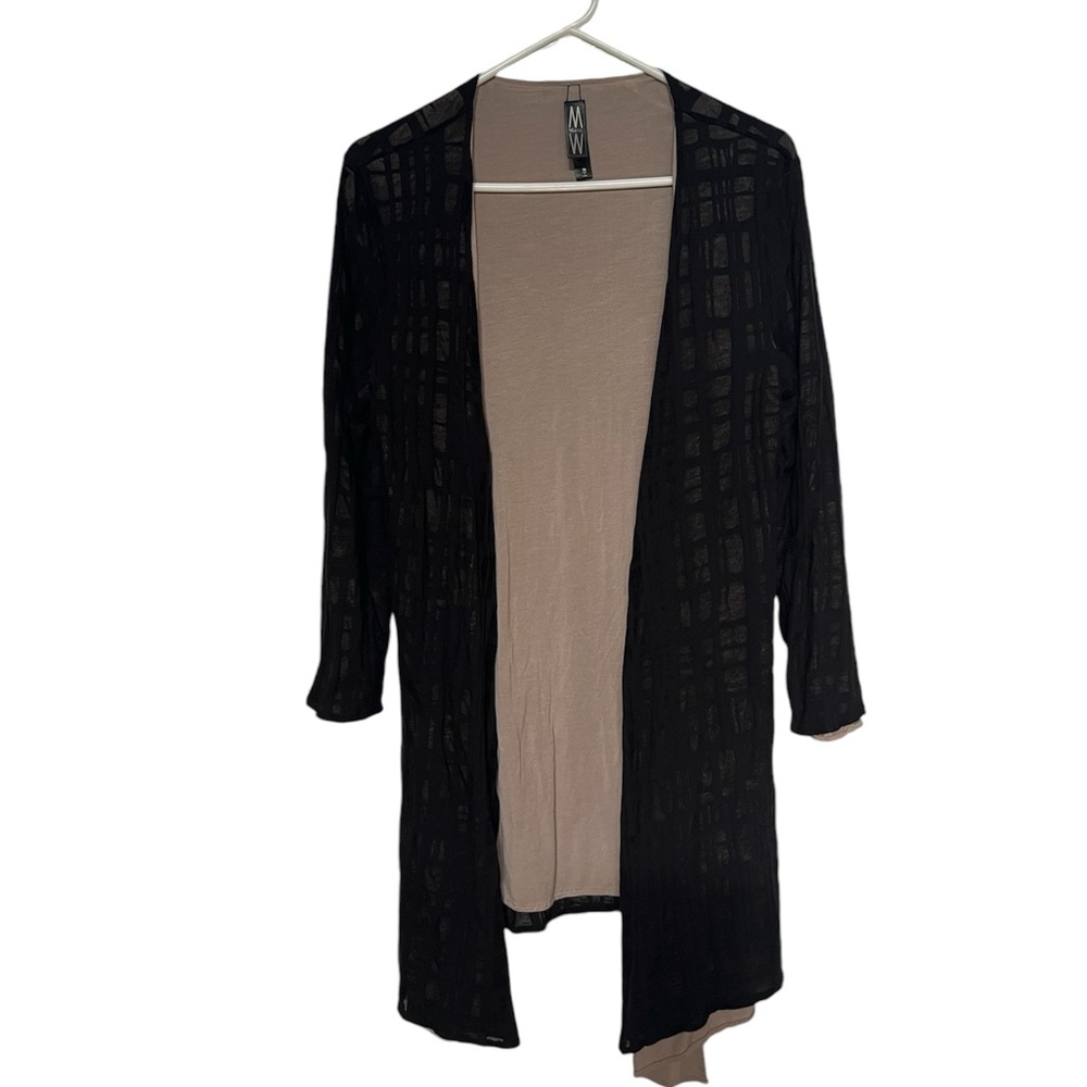 Marla Wynne Long Open Front Reversible Cardigan Duster Sz Medium Black/Tan